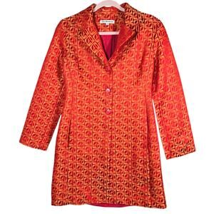 Vintage Jill Michelle Jacket Womens 6 Red Orange Mod Retro Print Dress Coat USA